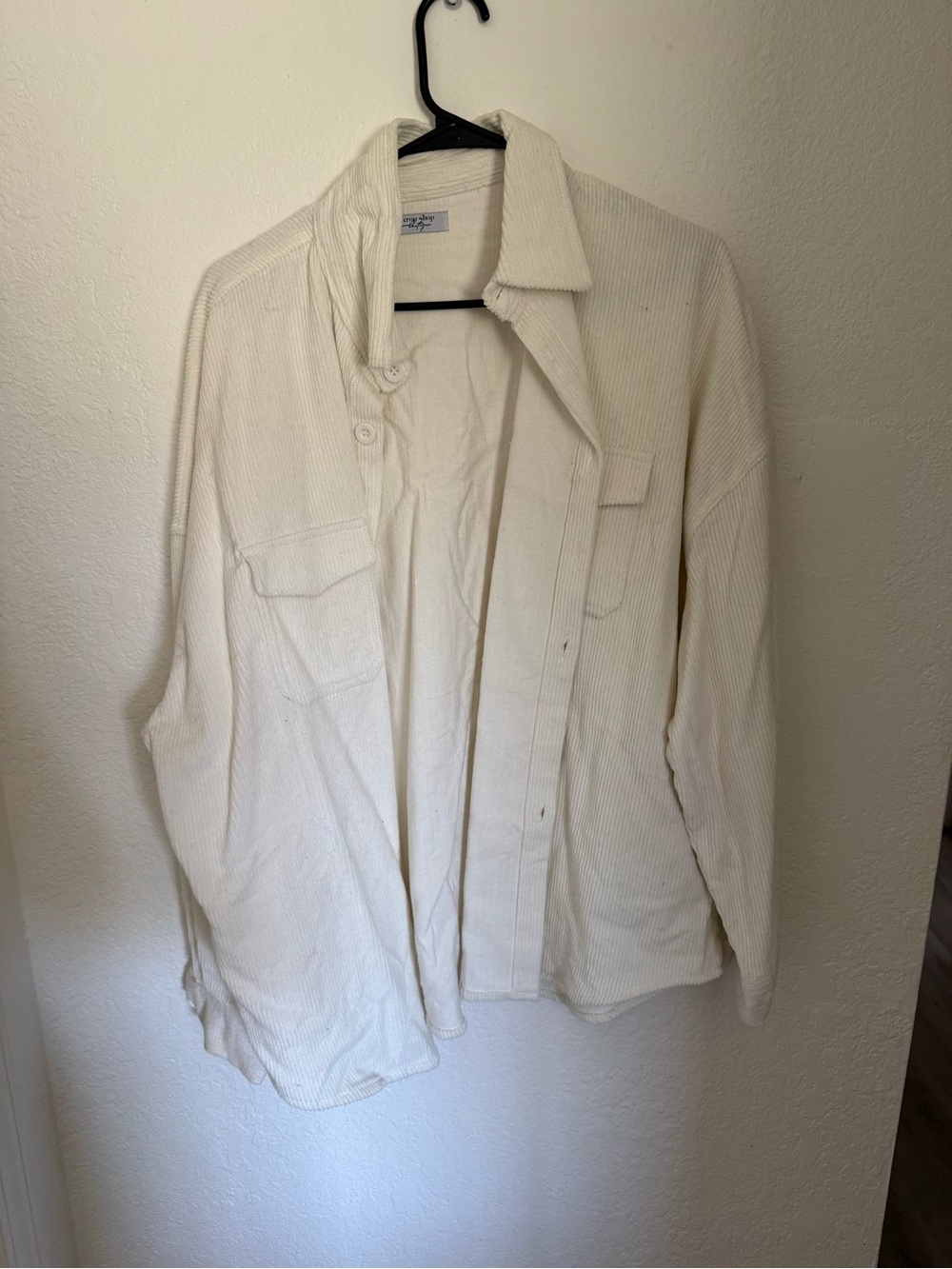 Cream Button-Up Corduroy Shirt Jacket